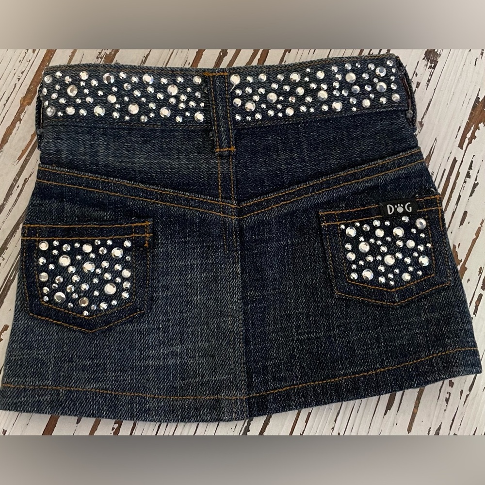 Dark Blue Denim Pet Skirt with Crystal Studs
Medium